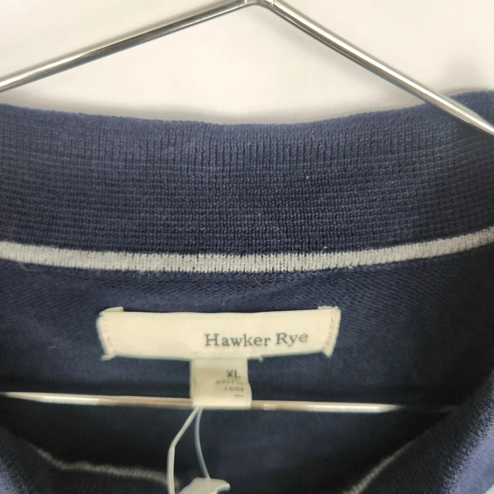 Hawker Rye Aiden Rugby Sweater Polo Navy Blue Mens XL Long Sleeve Cotton Knit